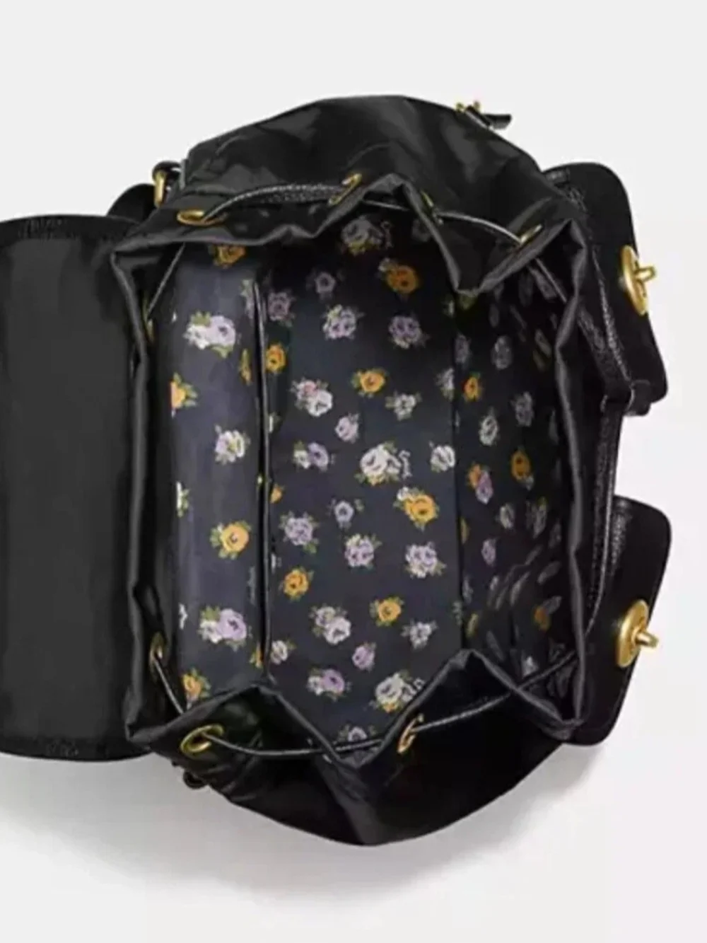 Coach Black Nylon Leather Cargo Backpack with Gold Hardware